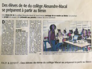 2122102017 France Antilles TMA Festival Voyage Scolaire Benin 1