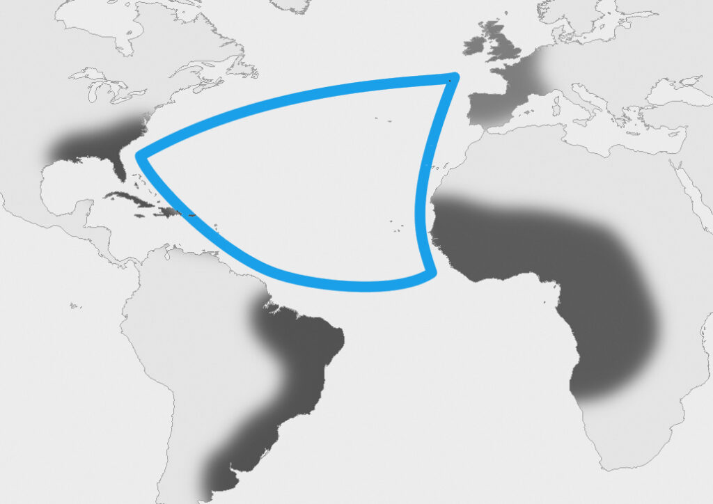 Carte représentant le commerce triangulaire